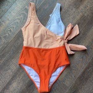 Cupshe orange/white color block bathing suit